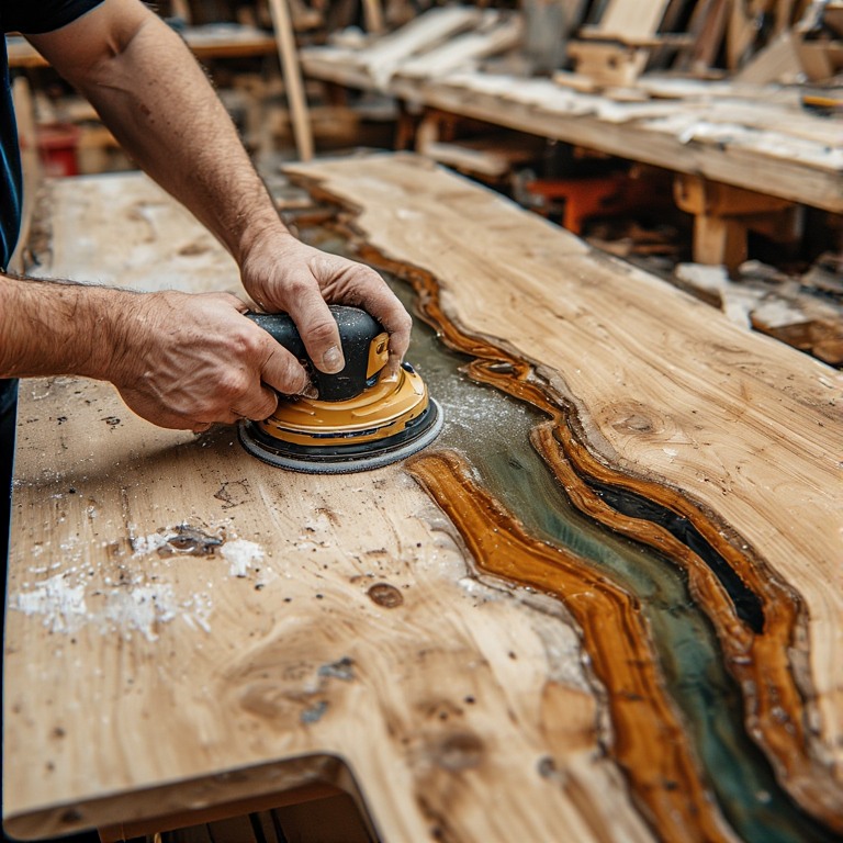 sanding a river table