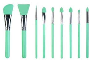 LORMAY 9Pcs Silicone Makeup Brush Set. Applicators for Facial Mask, Eyeliner, Eyebrow, Eye Shadow and Lip Makeup, and UV Epoxy Resin Craft Kit (Mint Green)