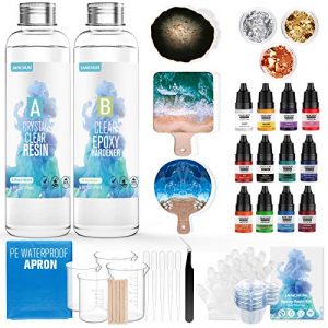 JANCHUN Resin Kit for Beginners,Coating and Casting Coaster Molds for Resin Casting with Foil Flakes Color Pigments,Art Resin Epoxy Resin Crystal Clear for Art,Crafts,Jewelry,DIY,Tumbler,River Table
