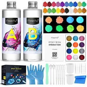 Magicfly Epoxy Resin Crystal Clear Kit 16oz for Beginners, 2 Part Casting Resin with 40 Colors Resin Pigment, Liquid Art Resin Supplies for Jewelry Making, Tumbler Crafts, Art, Wood
