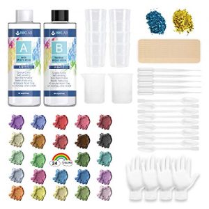 Epoxy Resin Crystal Clear Casting Kit 16 Oz Coating Resin Starter Kit for Beginners Jewelry Tumblers Arts Crafts, Mica Powders, Mixing Sticks, Silicone Cups, Gloves, Pipettes