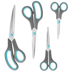 Asdirne Scissors Set of 4, Premium Stainless Steel Razor Blades, Ergonomic Semi-Soft Rubber Grip, Suitable for School, Office and Family Daily Use, 5.4/6.4/8.5/9.6inch, Blue&Gray
