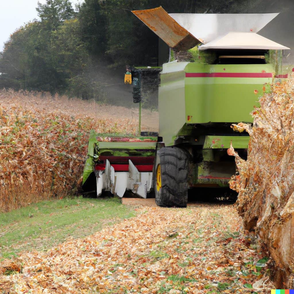 DALL·E 2023 02 11 09.53.41 a realistic photo of combine harvester harvesting corn