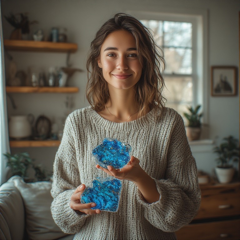 person holdong resin coasters