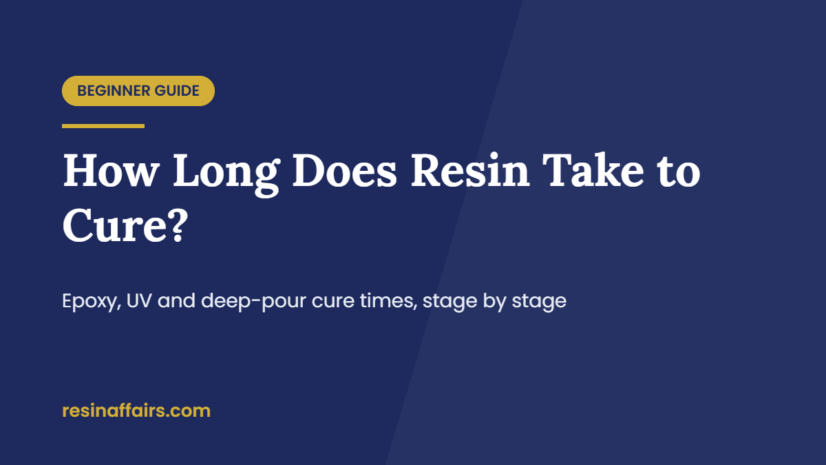 Title card: How Long Does Resin Take to Cure? Epoxy, UV and deep-pour cure times explained for beginners, from Resin Affairs.
